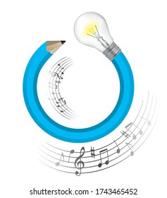 Creative pencil musical idea.
Illustration of blue twisted pencil with a light bulb and musical notes. Vector available.