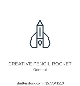 Creative pencil rocket icon. Thin linear creative pencil rocket outline icon isolated on white background from general collection. Line vector sign, symbol for web and mobile