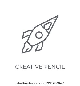 creative pencil rocket linear icon. Modern outline creative pencil rocket logo concept on white background from General collection. Suitable for use on web apps, mobile apps and print media.