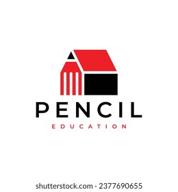 creative pencil school house home education logo design