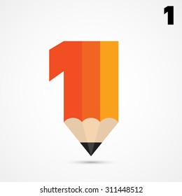 Creative pencil symbol and number one sign,business and education idea,abstract background.vector illustration