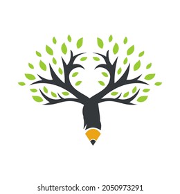 creative pencil tree logo design vector