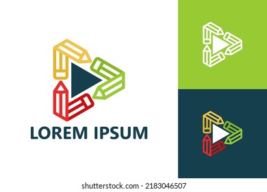 Creative pencil video play logo template design vector