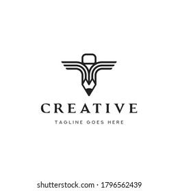 Creative Pencil with Wings Logo Vector Icon Illustration
