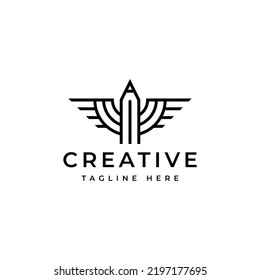 creative pencil and wings vector logo design