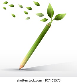 Creative pencils with green leaf, EPS10 vector