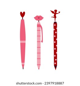 Creative pens on white background. Valentine's Day celebration