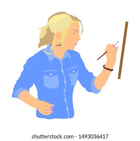 Creative pensive painter paints a picture vector silhouette illustration. Painting process in art workshop Creative positive woman painter paints in her studio abstract picture. Passionate artist.