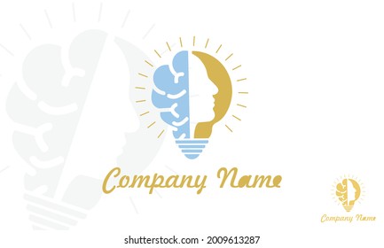 Concepto de personas creativas Lámpara de logotipo y vector cerebral, idea vectorial del logotipo de la lámpara de cabeza humana