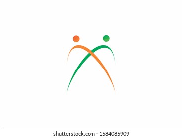 Creative people connect logo with orange and green color concept