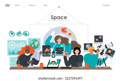 Creative people explore space technology flat vector