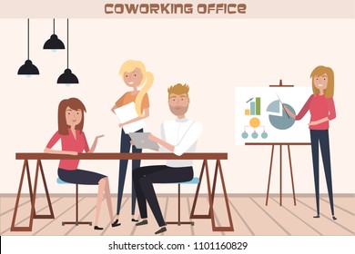 Creative people flat compositions working together in co working office. Editable vector illustration