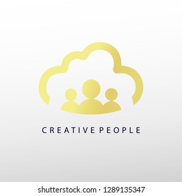 Creative people gold logo design template with cloud