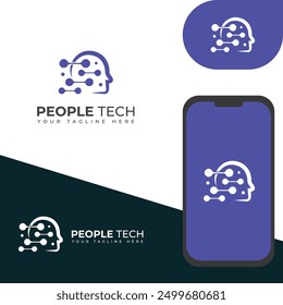 Creative People head tech, Brain tech logo design