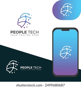 Personas creativas head tech, diseño de logotipo de Brain tech