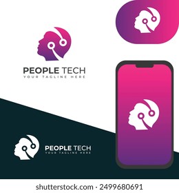 Personas creativas head tech, diseño de logotipo de Brain tech