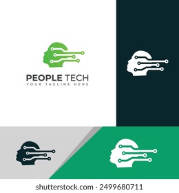 Creative People head tech, Brain tech logo design