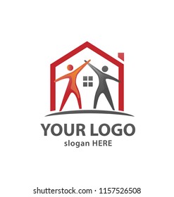 creative people and house logo vector for real estate agent or community house company