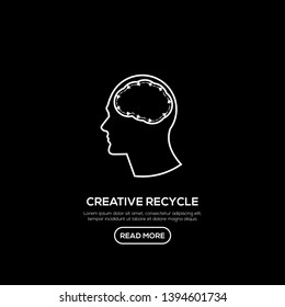 Creative People line logo with recycle arrow inside head. Modern business brain concept in flat design isolated on black background. Vector Illustration