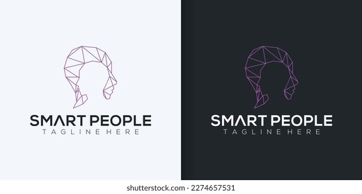 Creative People Logo collection with light bulb concept vector, Human head lamp logo vector idea