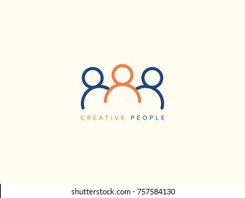 Creative people logo design. Team work with leader symbol. Connect people group logo. Vector emblem of work together