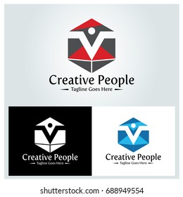 Creative people logo design template. Creative think logo. Vector illustration