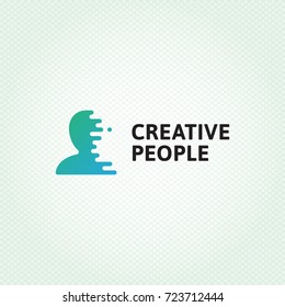 Creative People Logo Design Template. Vector Human Silhouette Logotype Illustration With Digital Lines. Graphic User Icon For Web Company, HR Agency, Media Brand. Man Head Brain Symbol, Label, Sign