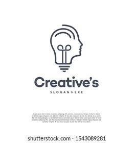 Creative People logo with light bulb concept vector, human head bulb lamp logo vector idea