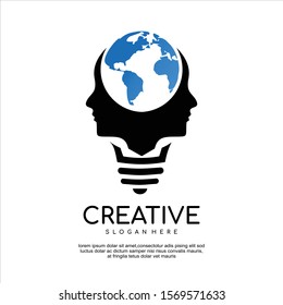 Creative People logo with light bulb concept vector, human head bulb lamp logo vector idea worldwide