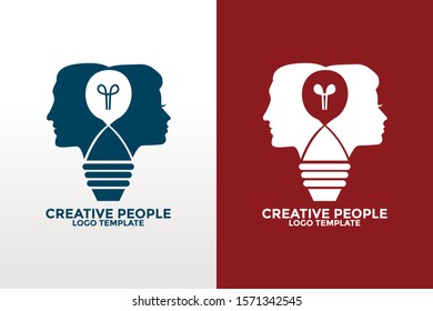 Creative People logo with light bulb concept vector, human head bulb lamp logo vector idea