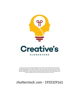 Creative People logo with light bulb concept vector, human head bulb lamp logo vector idea