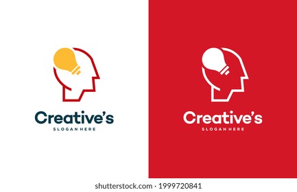Logo de Creative People con concepto de bombilla vectorial, idea vectorial del logotipo de la lámpara de la cabeza humana
