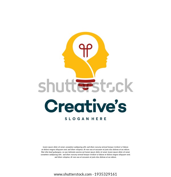 Creative People logo with light bulb\
concept vector, human head bulb lamp logo vector\
idea