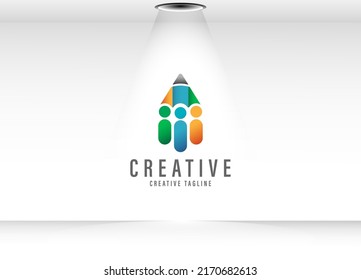 Logo de Creative People con lápiz como vector de concepto de diversidad humana, idea vectorial de logo de diversidad humana