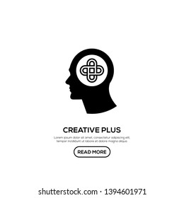 Creative People logo with positive icon inside head. Modern business brain concept in flat design isolated on white background. Vector Illustration