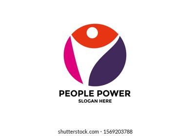 Creative people power icon logo design vector illustration. abstract community people care logo design color editable