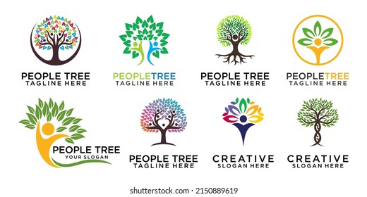 Creative People Tree Concept icon set Logo Design Template