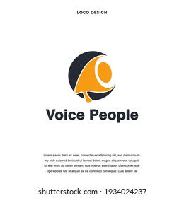 Creative people voice icon logo design vector illustration. people chat with megaphone symbol logo design color editable