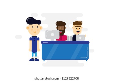 Creative people working in co working office. Vector illustration flat design.