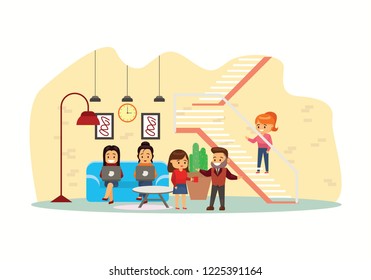 Creative people working together in workspace. Business shared working environment flat
