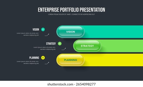 Creative Performance 3 Element Diagram Frame Layout. Corporate Analysis Three Step Infographic Presentation Design. Service Forecast Slide Template Vector Illustration.