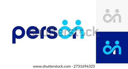 Creative person logo design wordmark. Abstract people family together human unity shapes logo design in letter m graphic vector illustration. Symbol, icon, creative