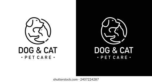 Logo Creativo De Cuidado De Mascotas. Plantilla de diseño de vectores de símbolo de símbolo de contorno lineal para gatos de perro.