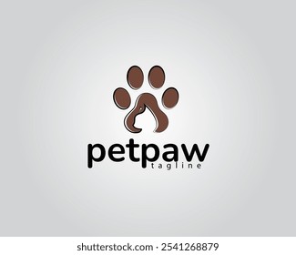 creative pet footprints with the shadow of a cat's head underneath the logo design