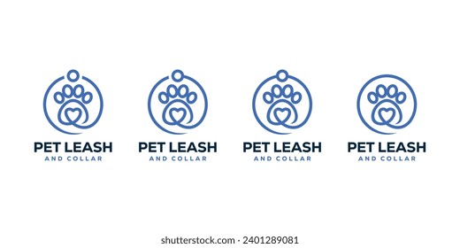 Creative Pet Leash and Collar Logo Design. Love Paw and Leash Circular for Pet Care Logo. Icon Symbol Design Template.