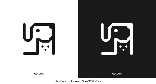 Creative Pet Shop Logo Design. Cat and Dog Face Icon Graphic.  Minimal Pet Care Logo Design Template.