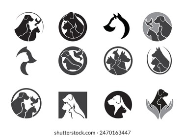 Ilustración de diseño de iconos de vectores de logotipo de Colección de animales de mascotas creativas	
