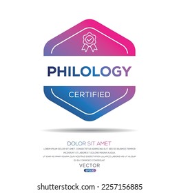 Insignia certificada por Creative (Filología), ilustración vectorial.