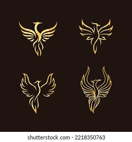 Conjunto de concepto de logotipo de Creative phoenix, conjunto de logotipo de ave phoenix, vector de colección de oro de phoenix