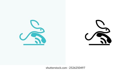 Creative phone and rabbit logo design with modern concept premium vector